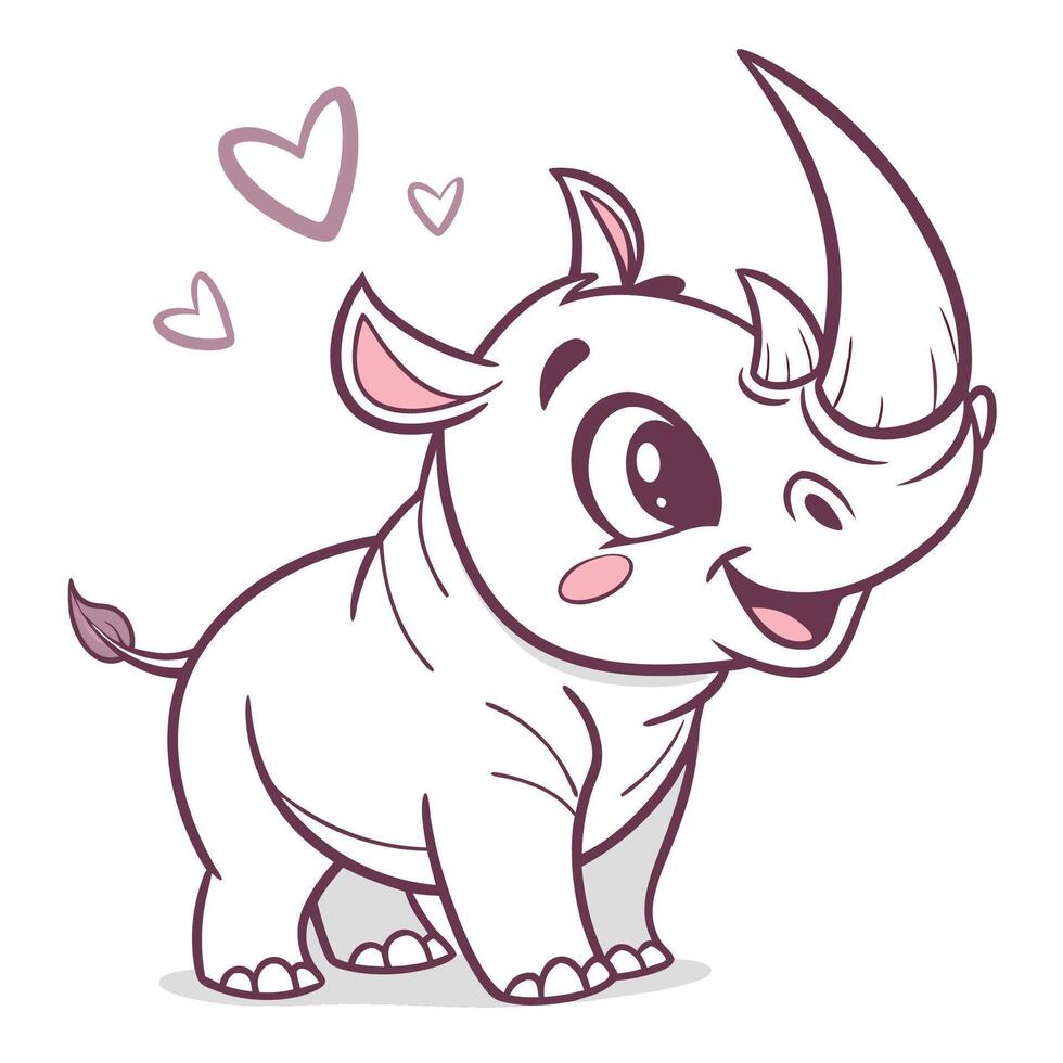 cute rhino with heart on white background vector