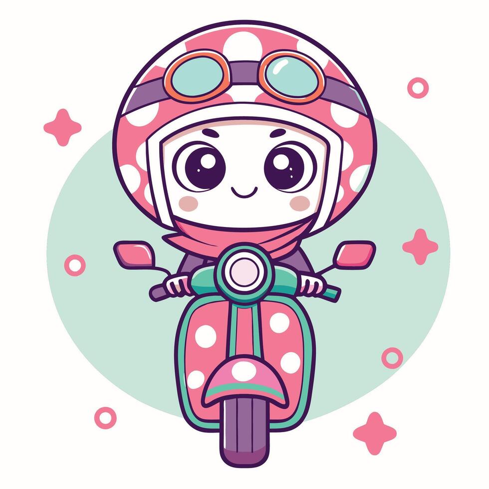 cartoon girl riding a scooter with polka dot helmet vector