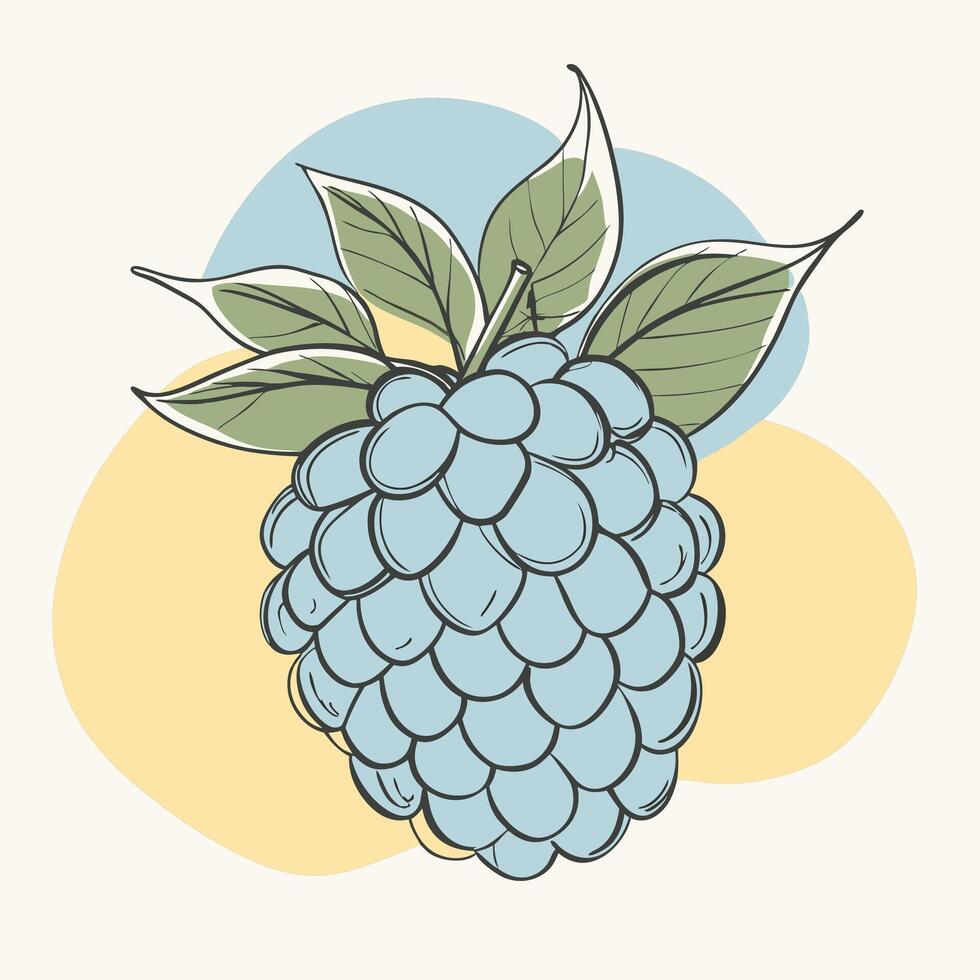 a blueberry on a yellow background with a green leaf vector