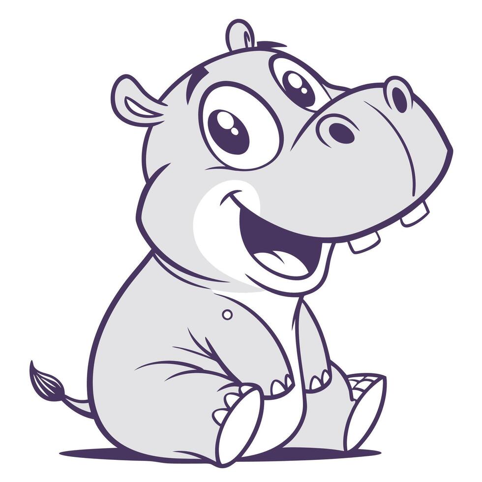 a cartoon hippo sitting down and smiling vector
