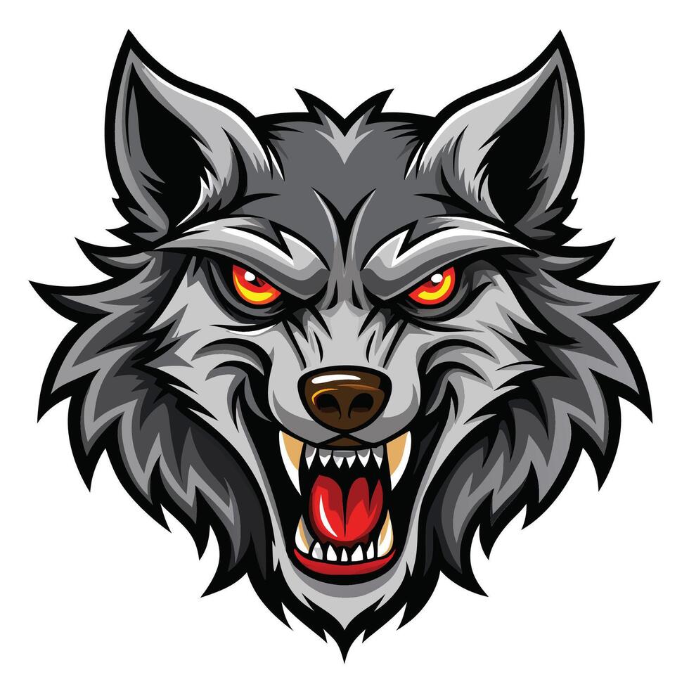 angry wolf head with red eyes white background vector