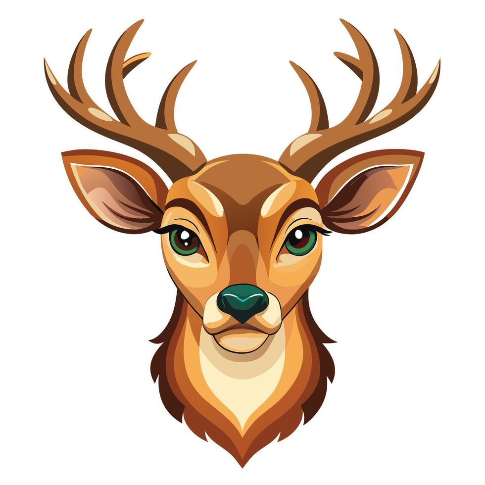 a deer head with horns and green eyes white background vector