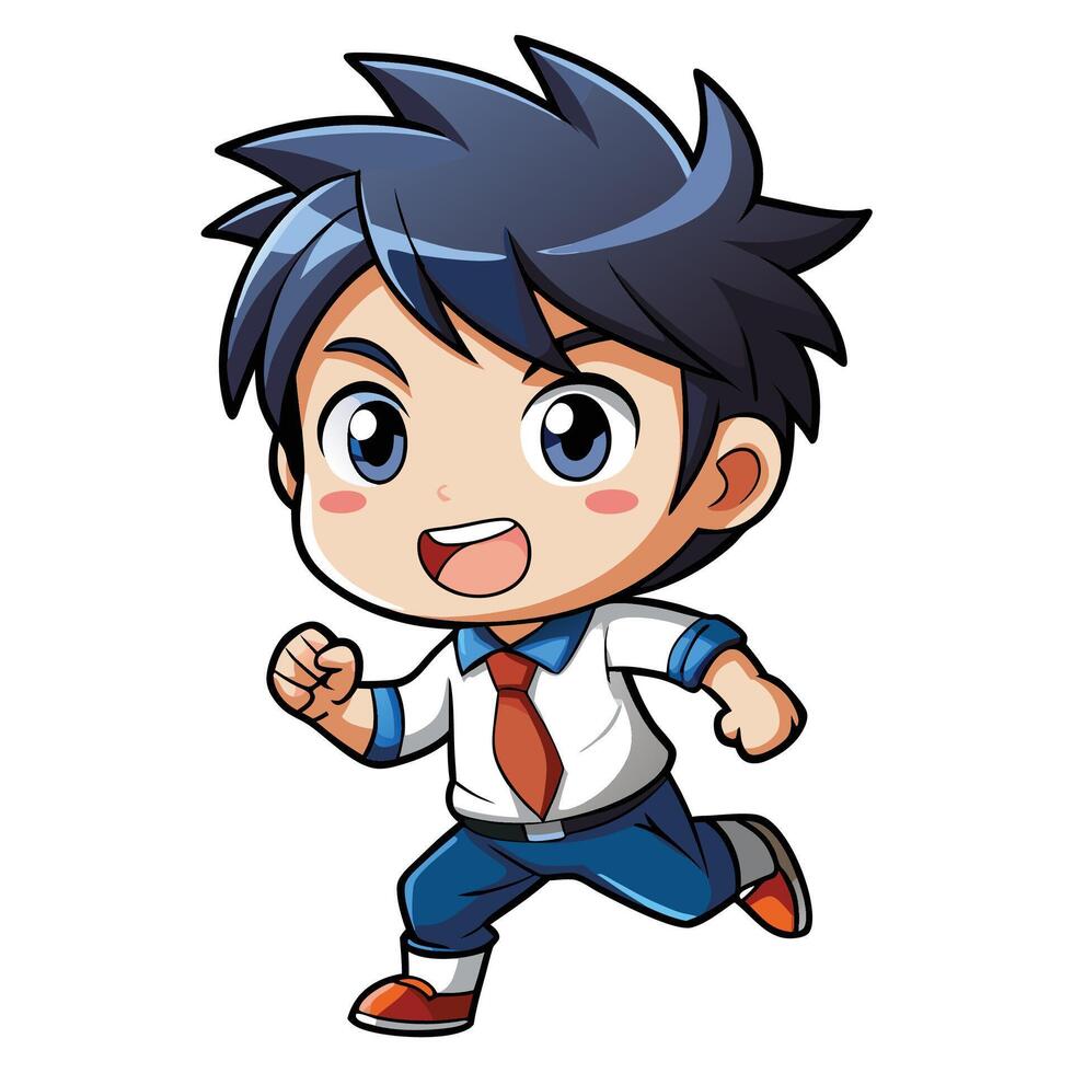 a cartoon boy running with, tie on white background vector