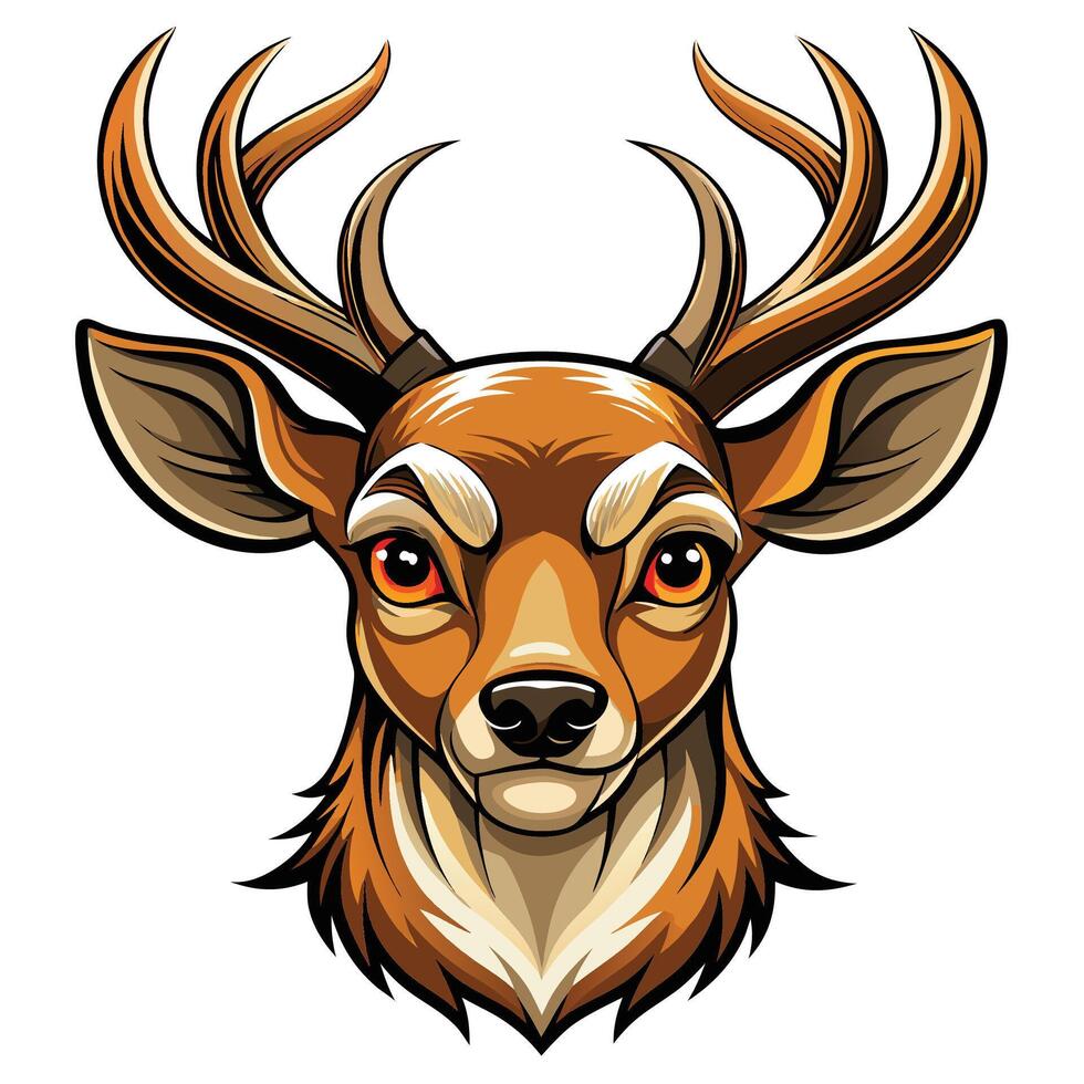 a deer head with big, horns and big eyes vector