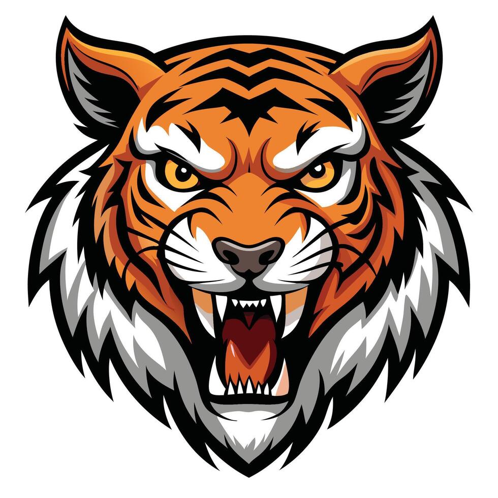 an angry tiger head, with open mouth vector