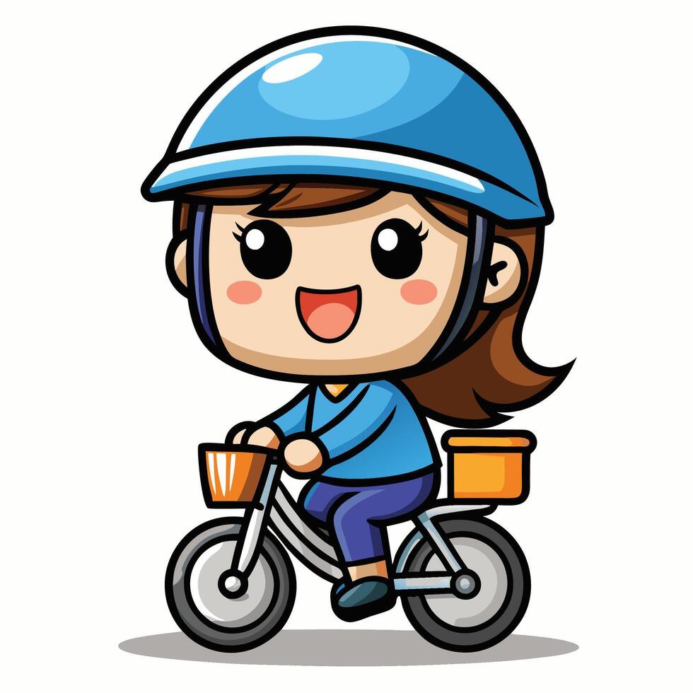 cartoon girl riding a bicycle vector
