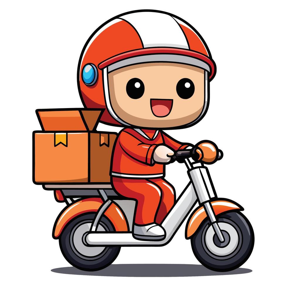 a cartoon delivery man on a motorcycle with boxes vector