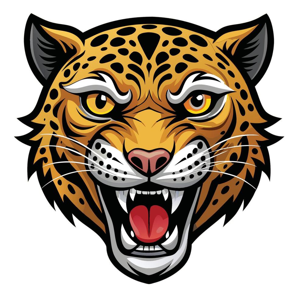 a jaguar head with open mouth open teeth vector