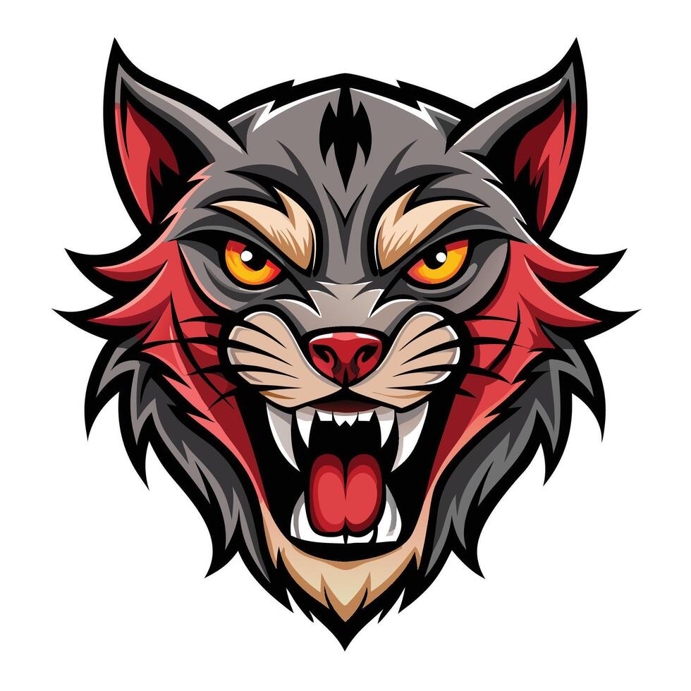 the head of a wolf with red eyes and fangs vector