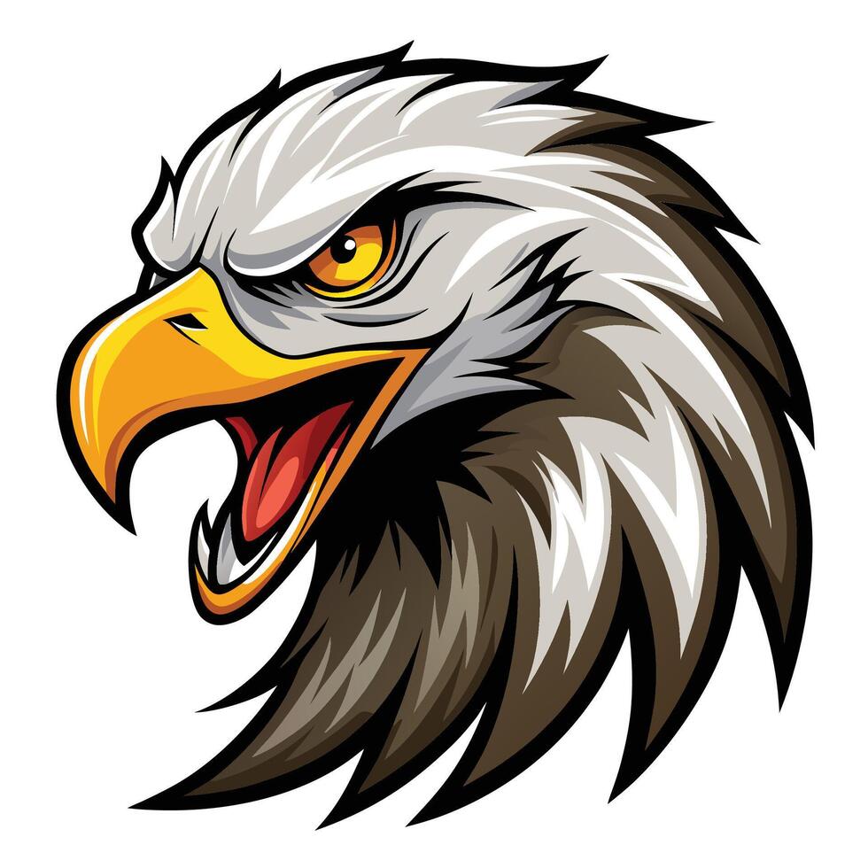 an eagle head with a big mouth and yellow eyes vector