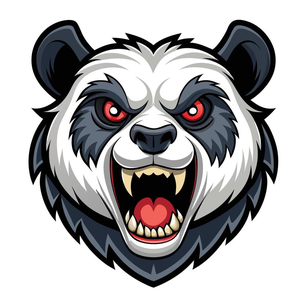 a panda bear head with eyes and fangs vector
