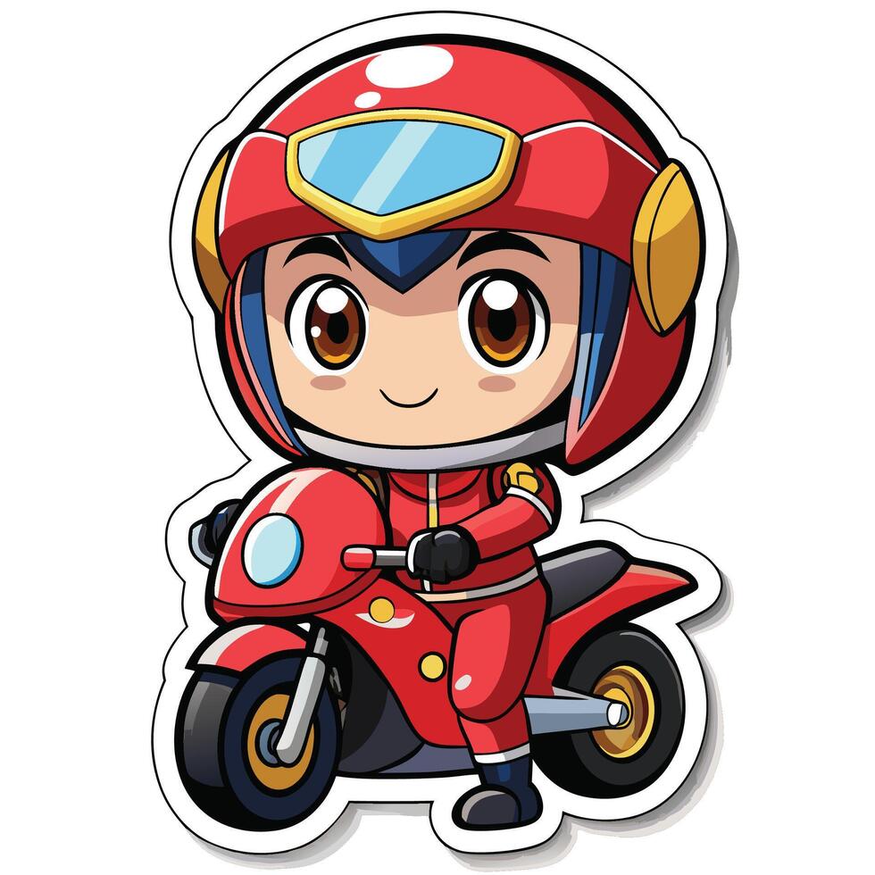 a sticker of a cartoon character riding motorcycle white background vector