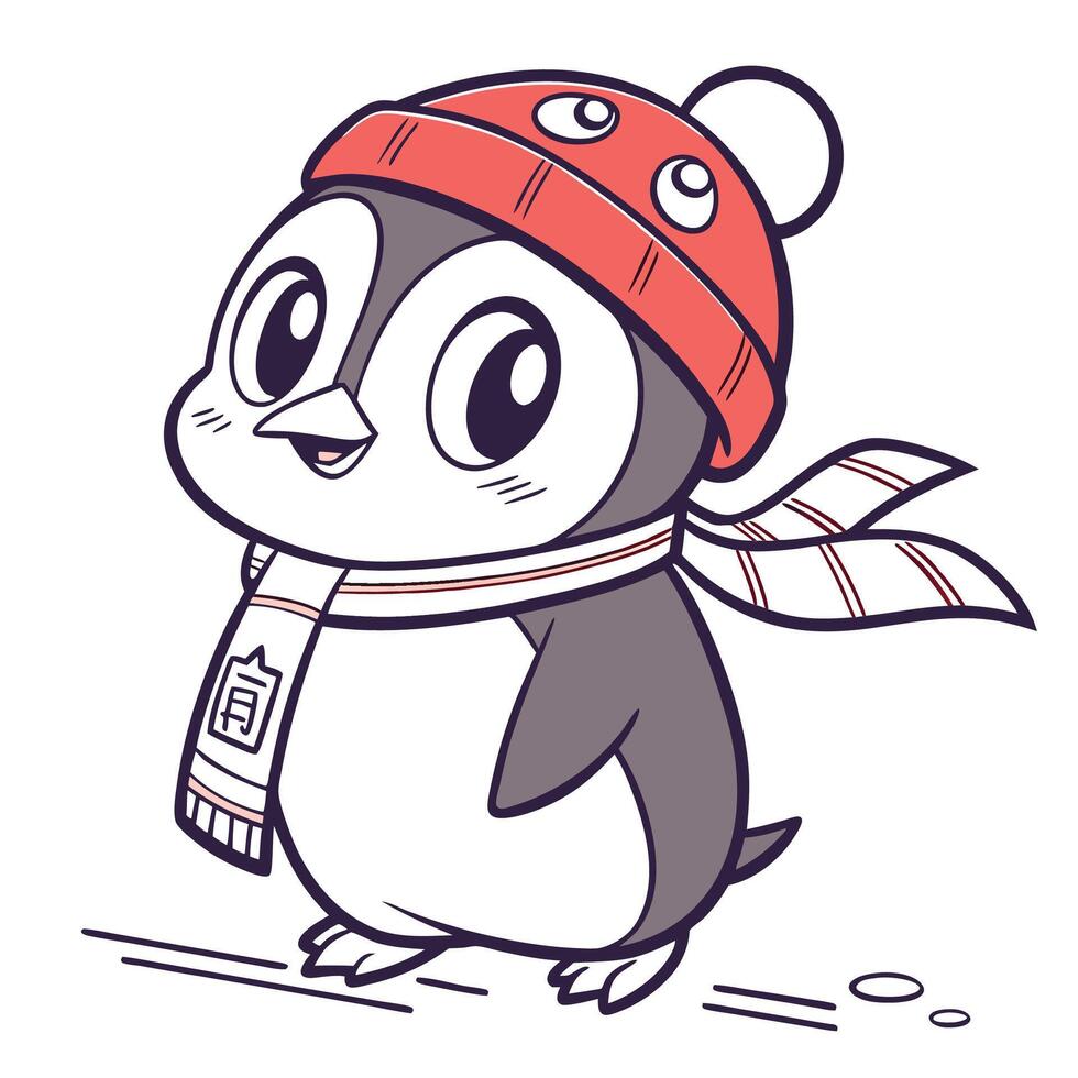 a penguin wearing a red hat and scarf vector