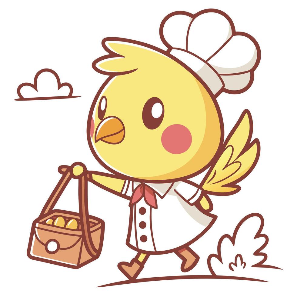 a cartoon chicken with a chef hat and a basket vector