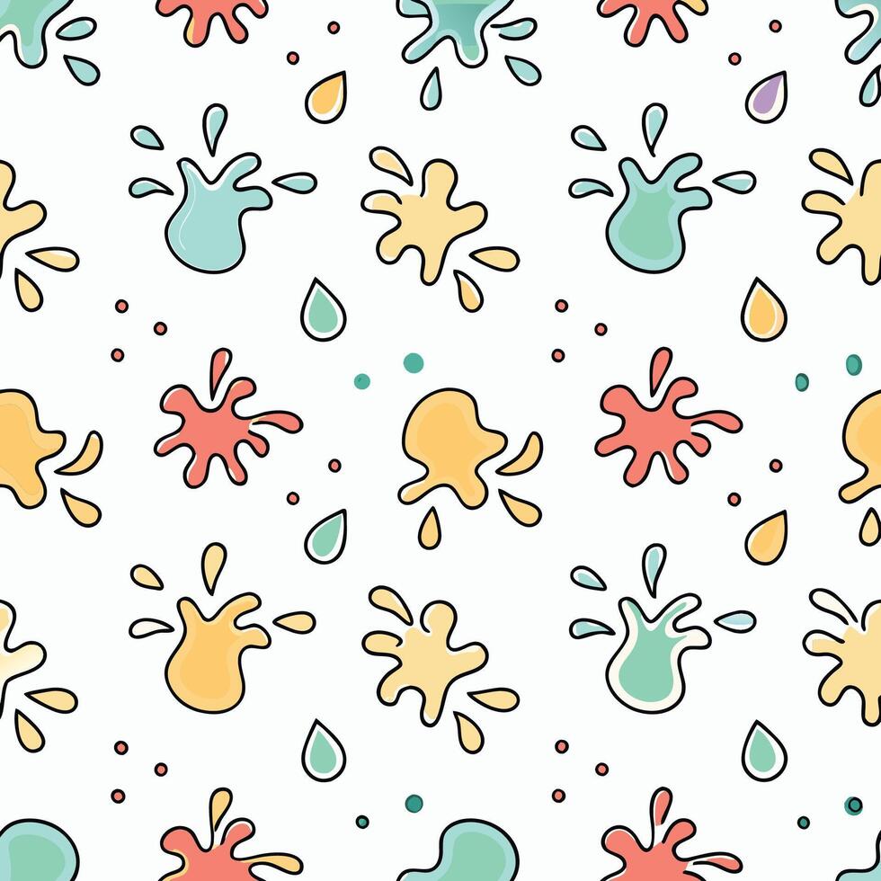Colorful abstract seamless pattern with paint splatters and drops. vector