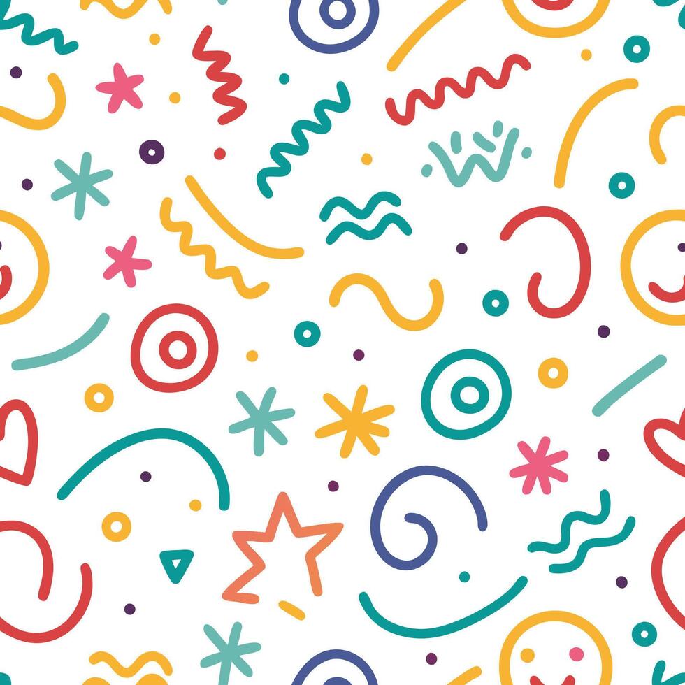 seamless pattern with colorful shapes and lines Cheerful and unique illustrations with cute characters and bright purple colors. vector