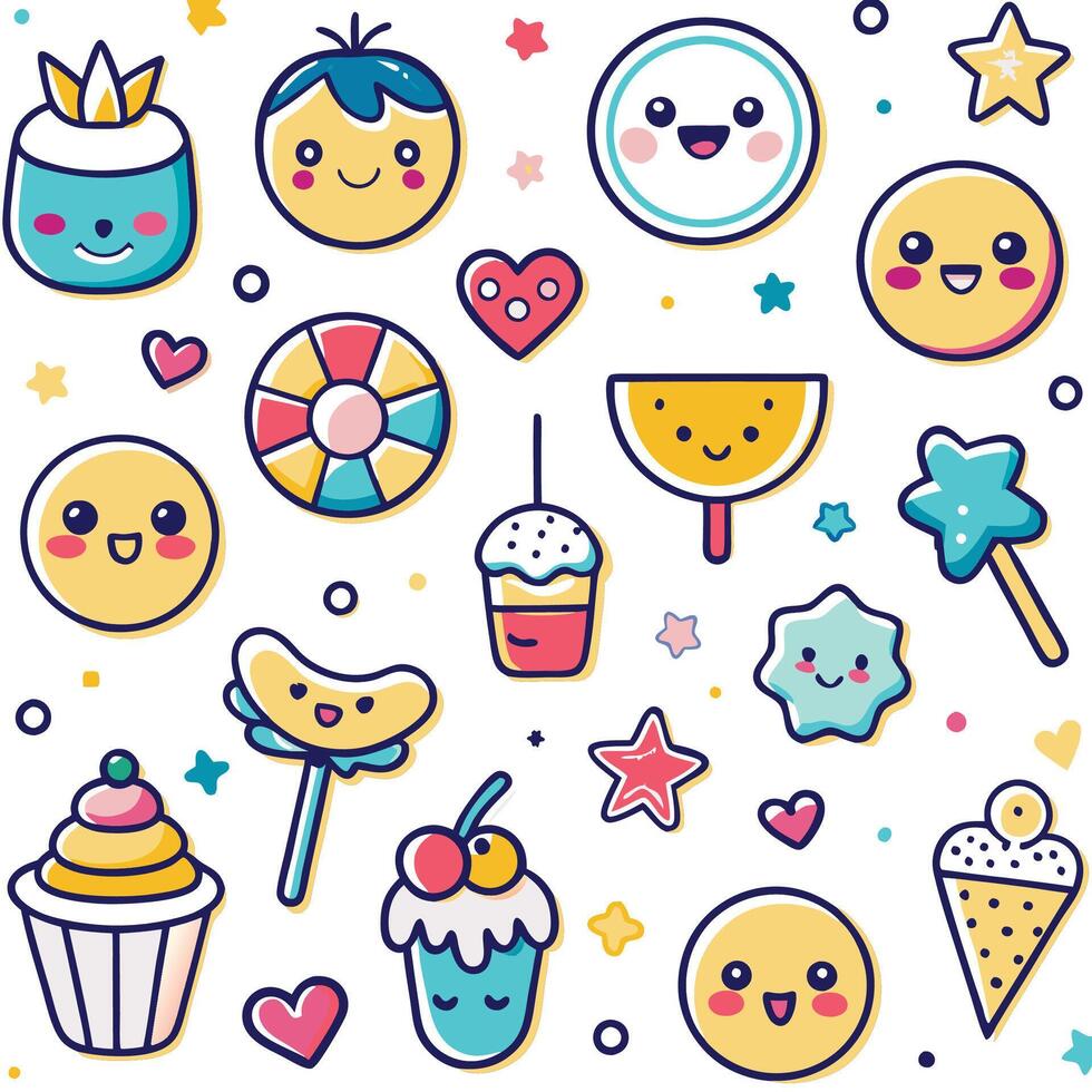Cute cartoon food and dessert pattern. vector