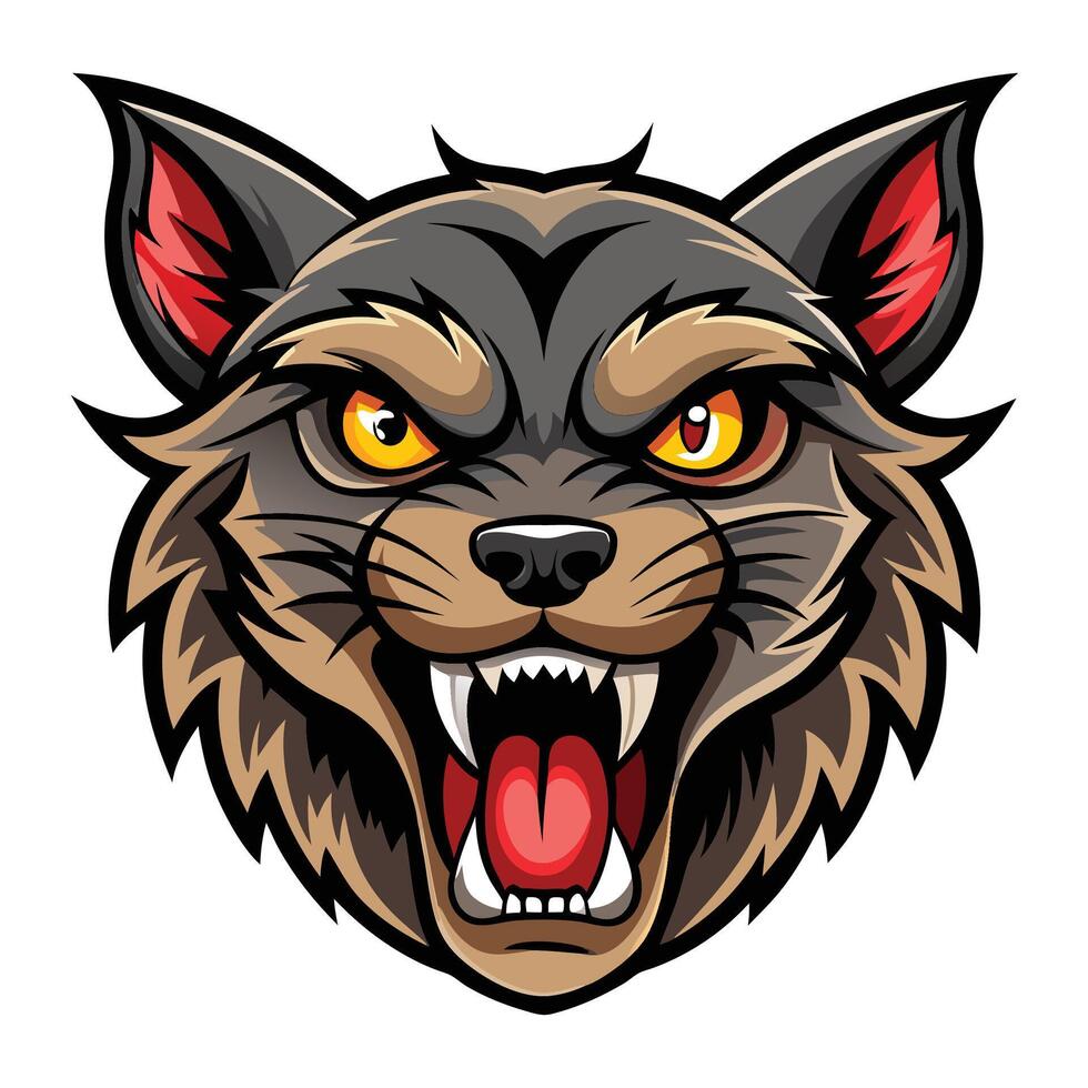 Aggressive wildcat head illustration with sharp teeth and intense eyes. vector