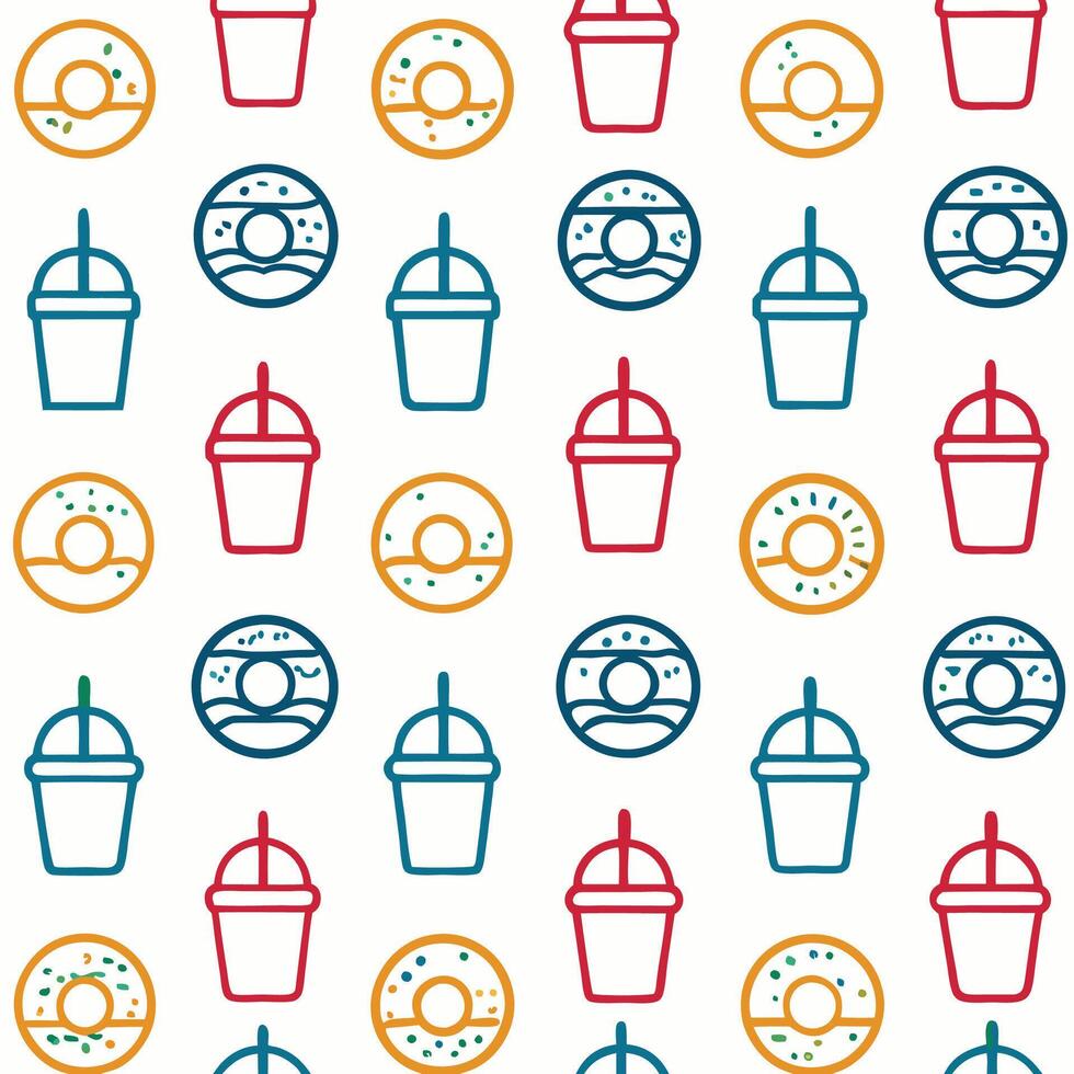 a seamless pattern with donuts and coffee cups vector