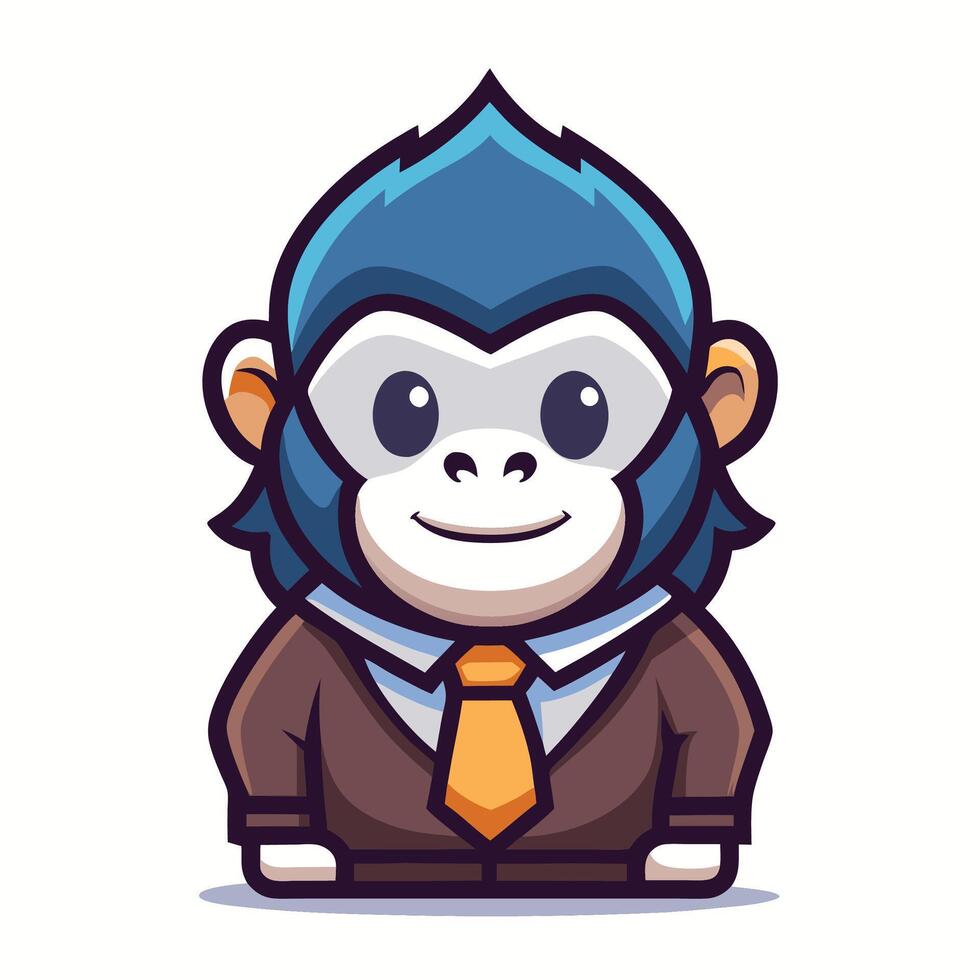 Cute cartoon monkey in a suit and tie, smiling. vector