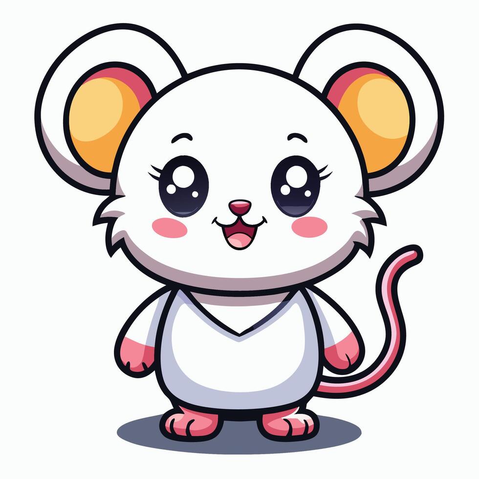 Cute cartoon mouse with big eyes and a happy expression, wearing a white outfit. vector