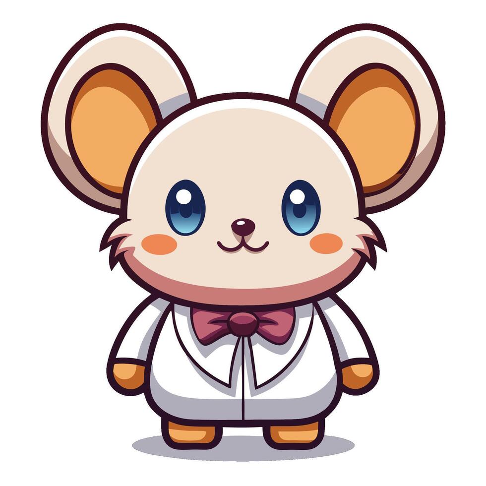 Cute cartoon mouse wearing a white tuxedo and bow tie. vector