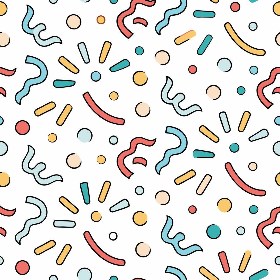 Abstract colorful seamless pattern with geometric shapes and doodles. vector