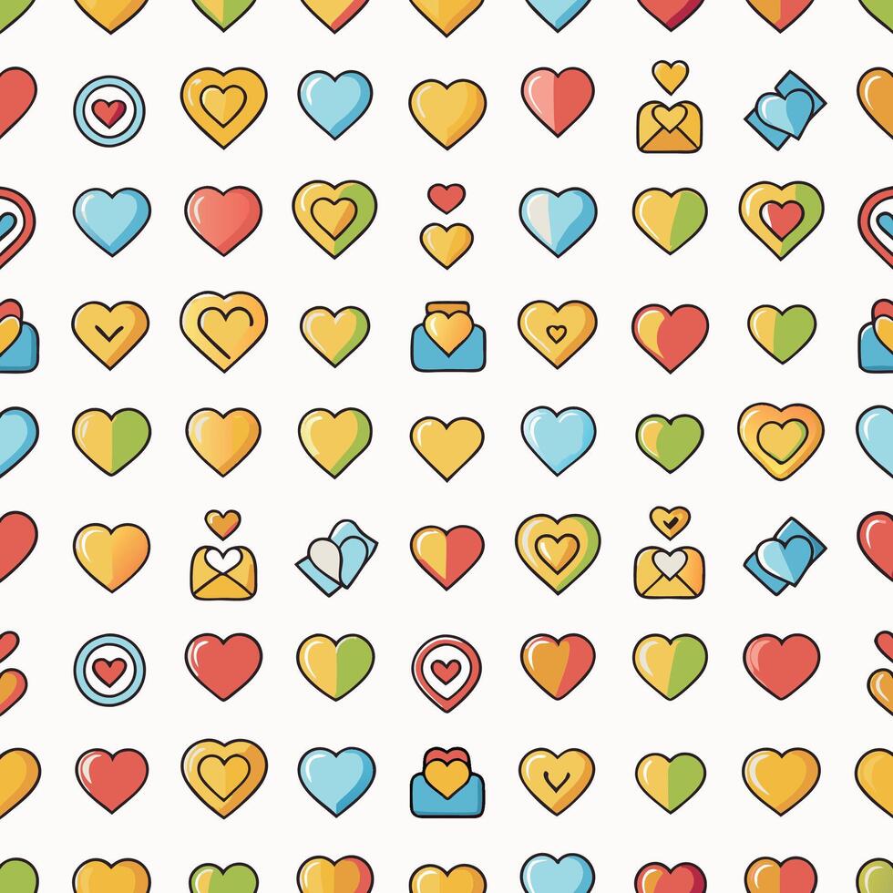 a colorful pattern of hearts and other symbols vector