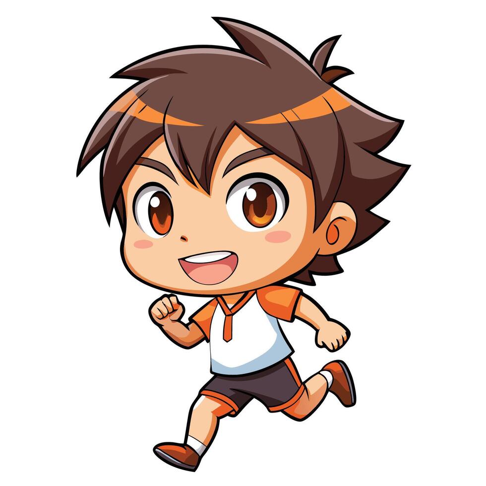 a cartoon boy running with an orange and black shirt vector