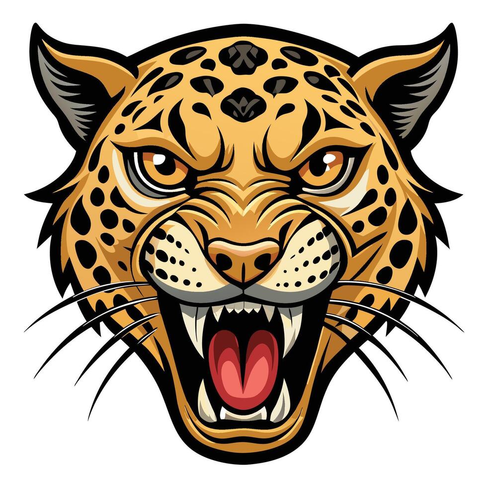 a jaguar head with open mouth and open teeth white background vector