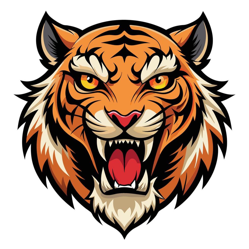 the head of a tiger shown with its mouth open vector