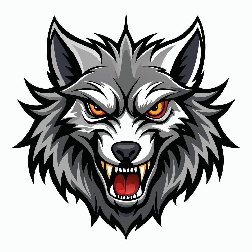 an angry wolf head with eyes white background vector