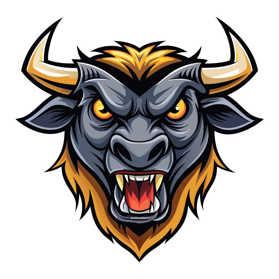 angry bull head with horns and teeth vector