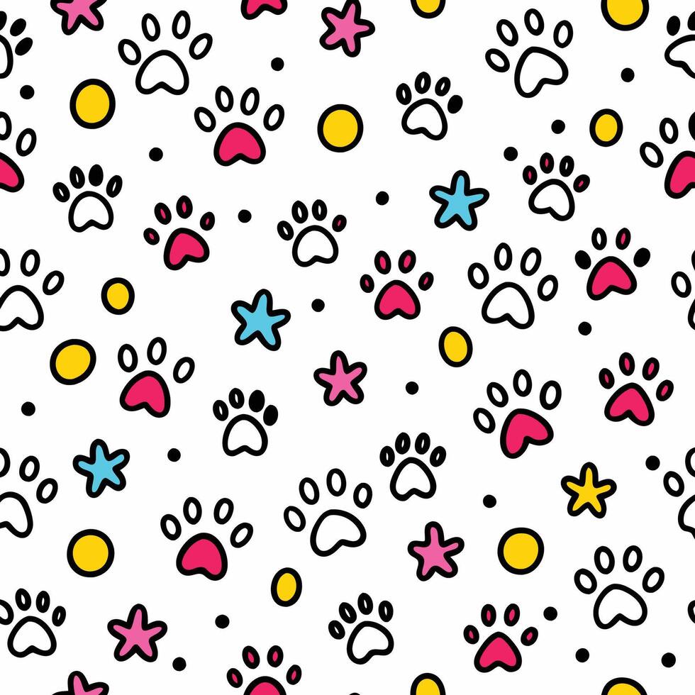 seamless pattern with paw prints and stars vector