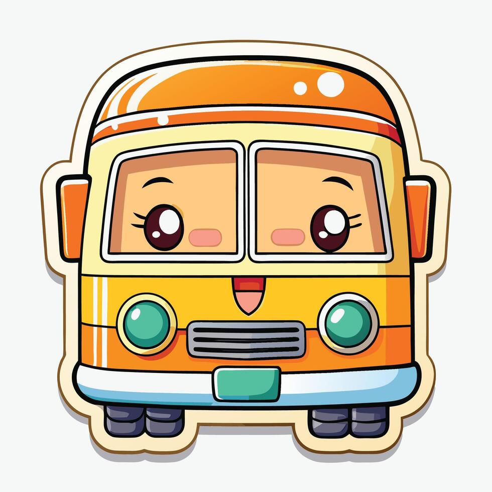 a sticker of bus with eyes and a smile vector
