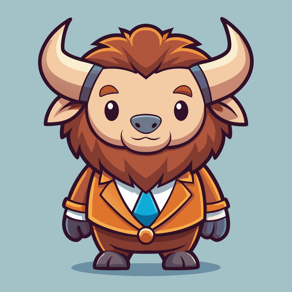 cartoon bison in suit and tie white background vector