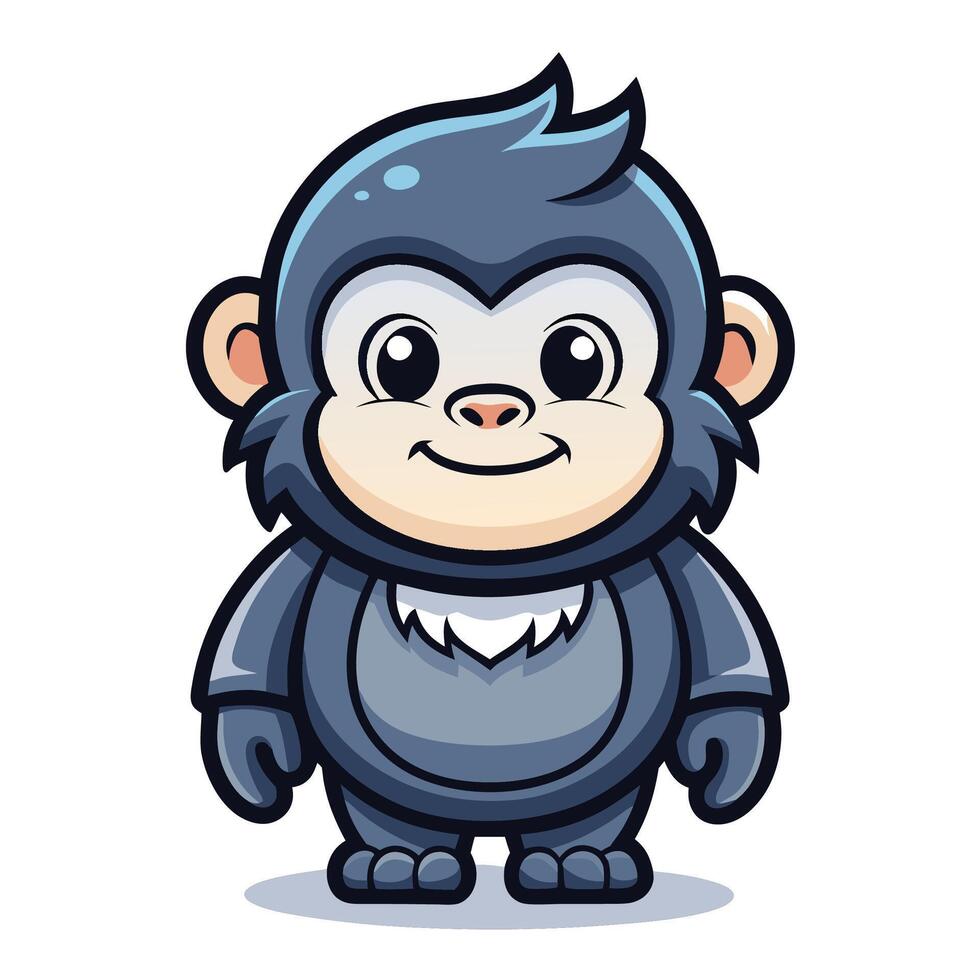Cute cartoon baby monkey illustration, standing, smiling. vector