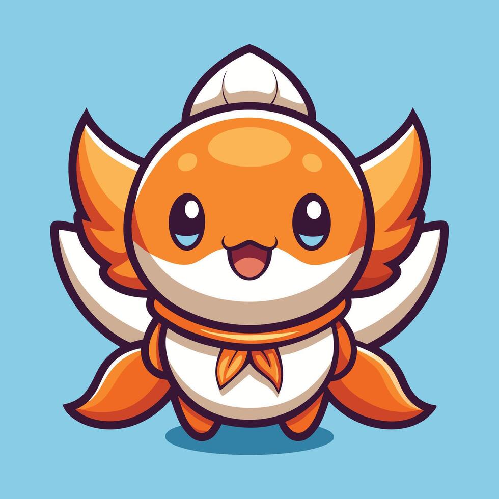 Cute cartoon orange fish character with wings and a happy expression. vector