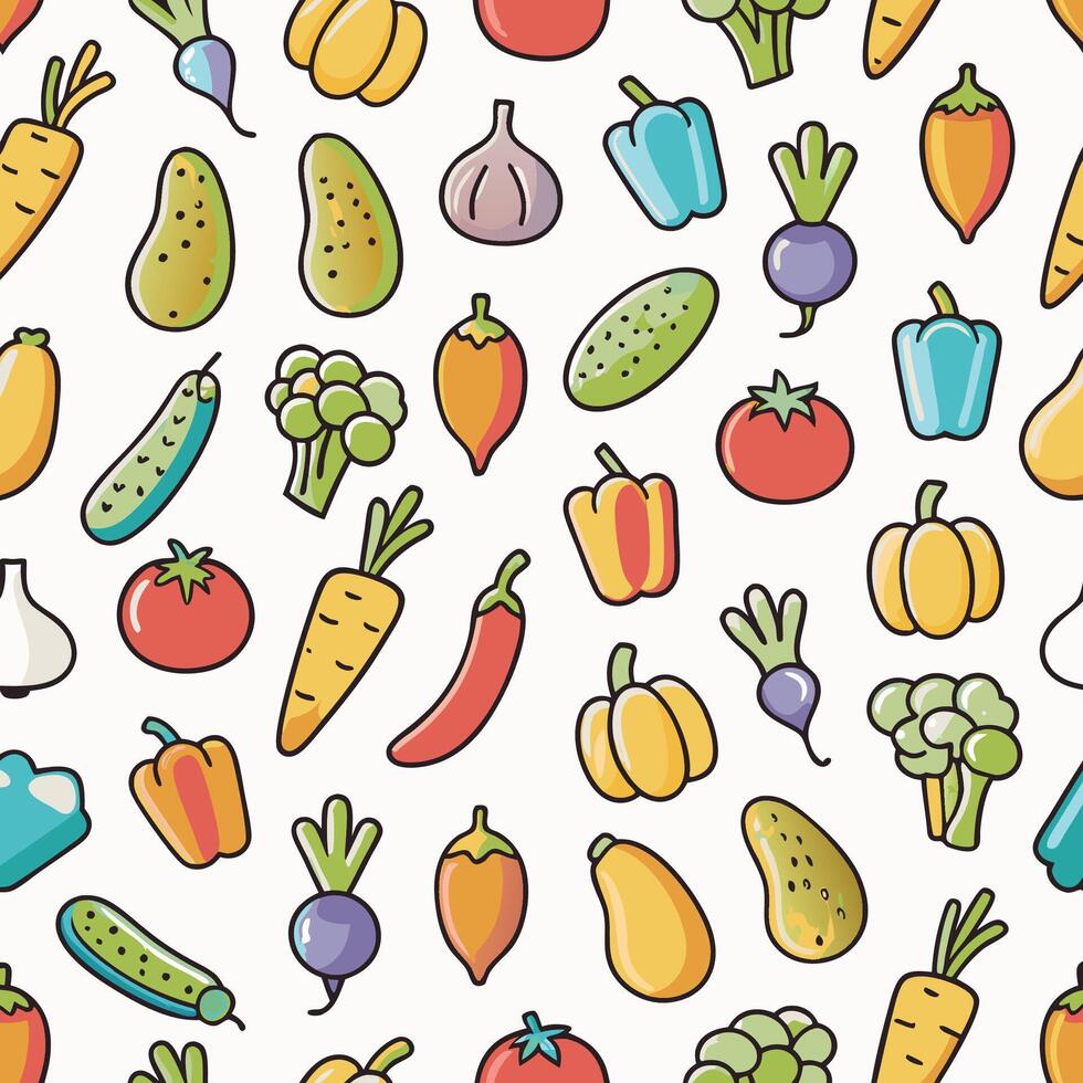 Colorful seamless pattern with various vegetables. vector