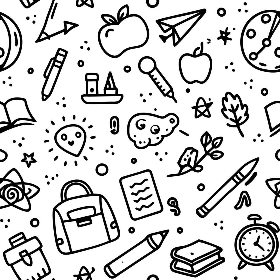 Back to school doodle seamless pattern. vector
