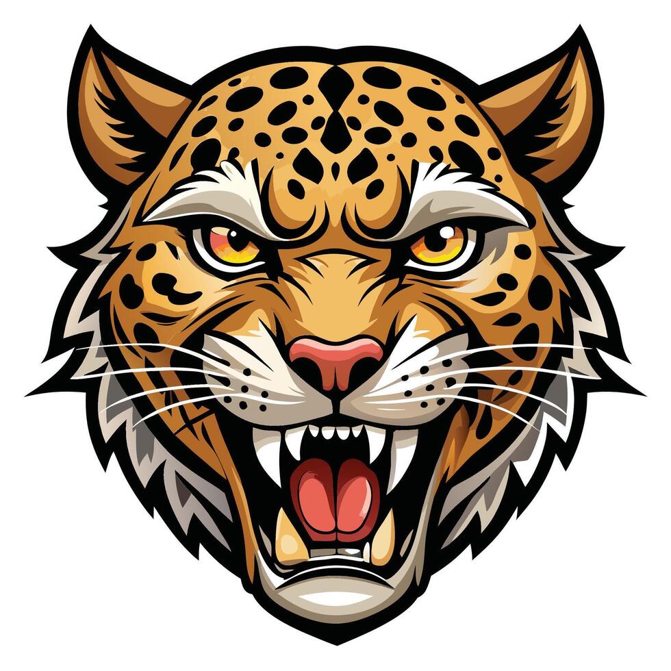 a jaguar head with open mouth white background teeth vector