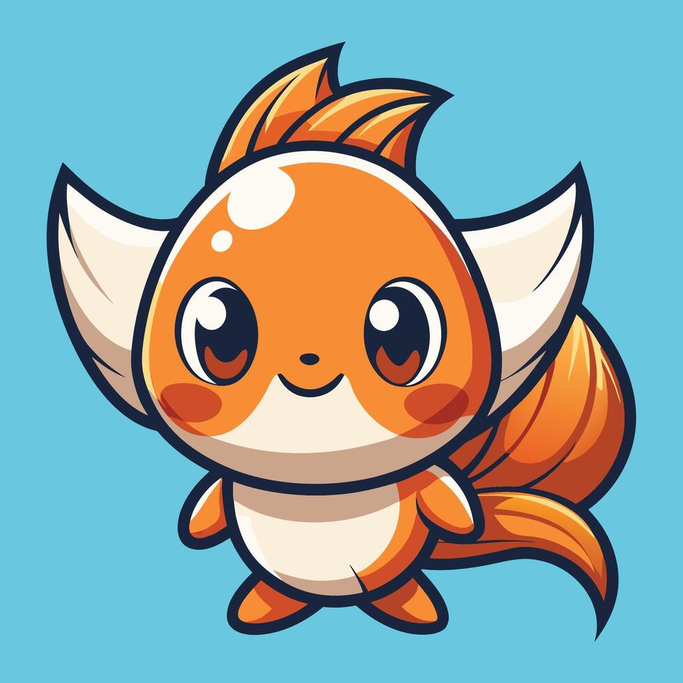 Cute cartoon orange goldfish with big eyes and fins. vector