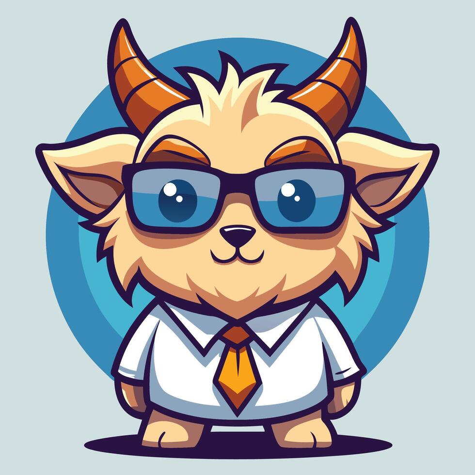 cartoon goat wearing glasses and white background vector