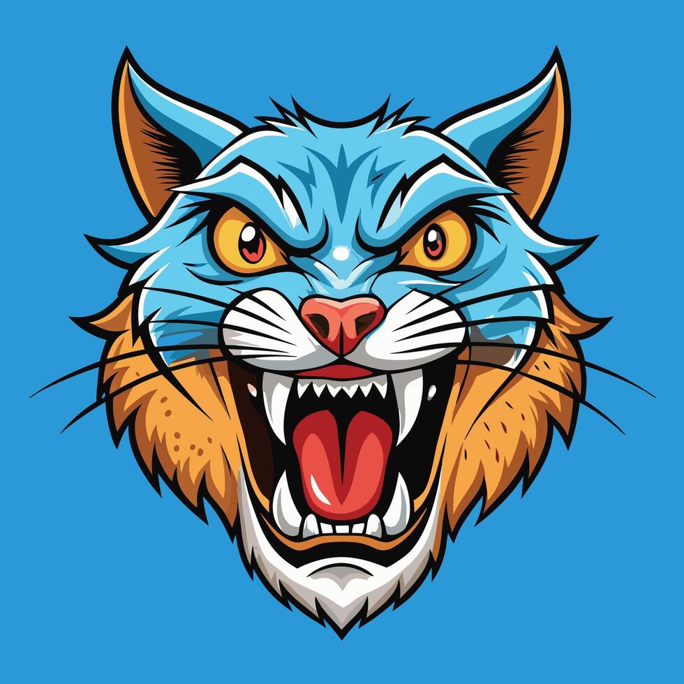 an angry cat head with its mouth open vector