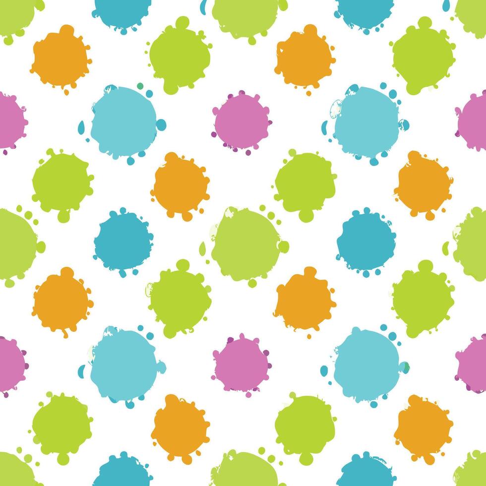 Colorful abstract paint splatters seamless pattern on white background. vector