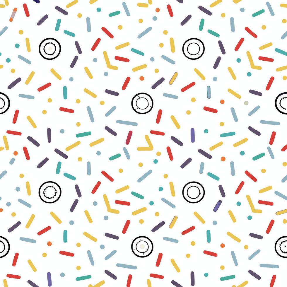 Colorful abstract pattern with scattered shapes and circles. vector