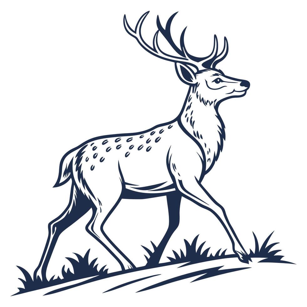 a deer with antlers walking across a hill vector