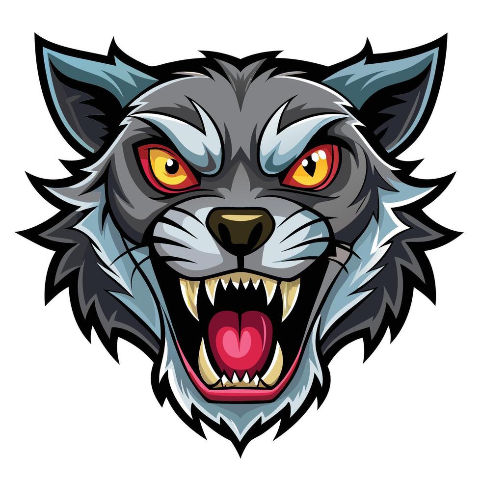 Angry wolf head mascot design with sharp teeth and intense eyes. vector