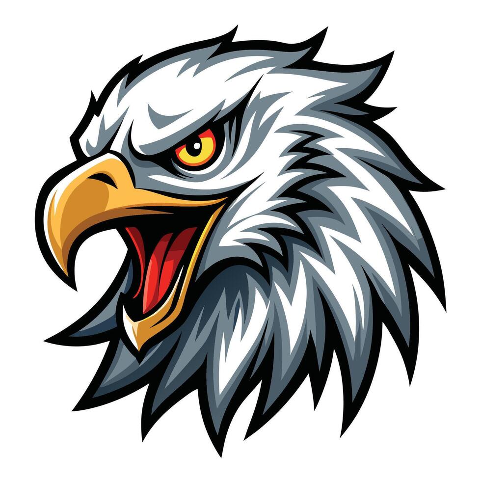 Aggressive eagle head illustration, side profile, white background. vector