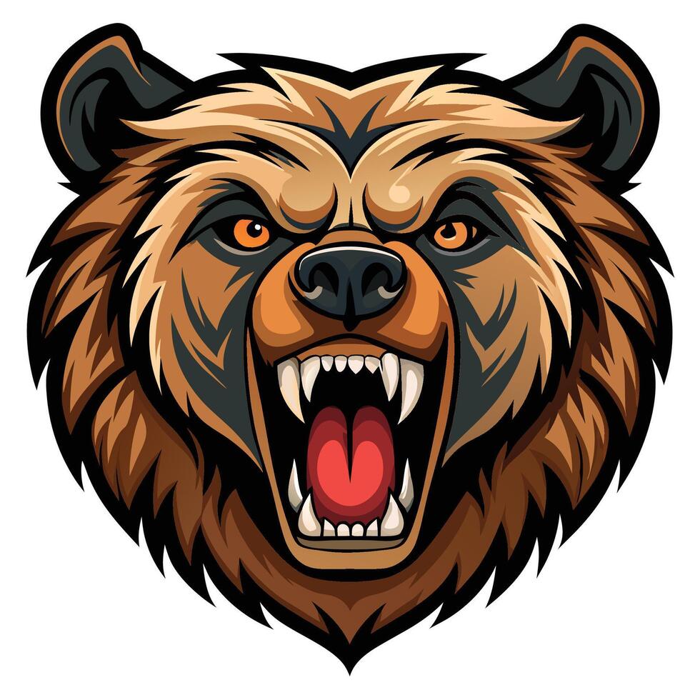 bear head with mouth and teeth white background vector
